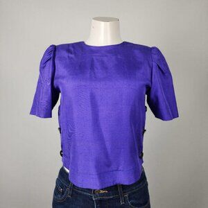 Vintage Doncaster Custom Blue Short Sleeve Button Back Blouse Top